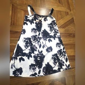BCBG Maxazria Flower Floral Beaded Collar Dress Sz Small Black White Short